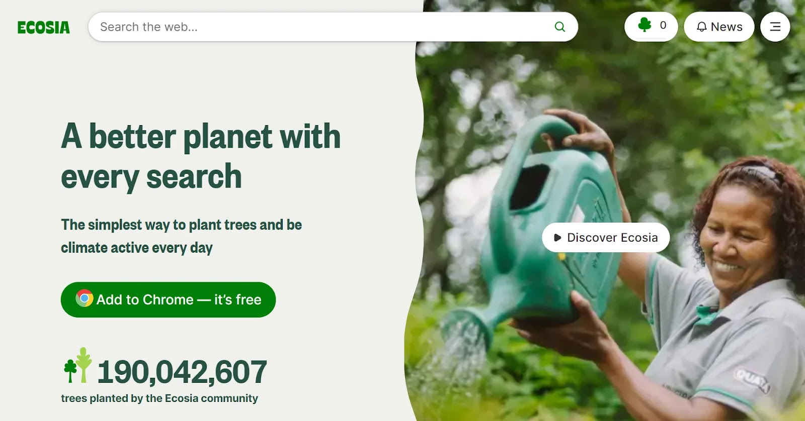 Ecosia search engine page