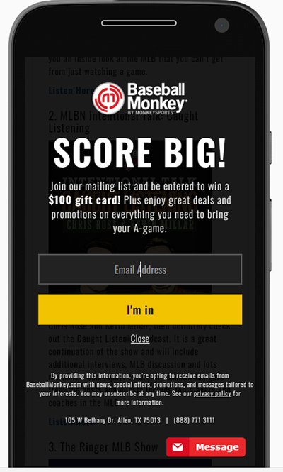 Page experience mobile popup example