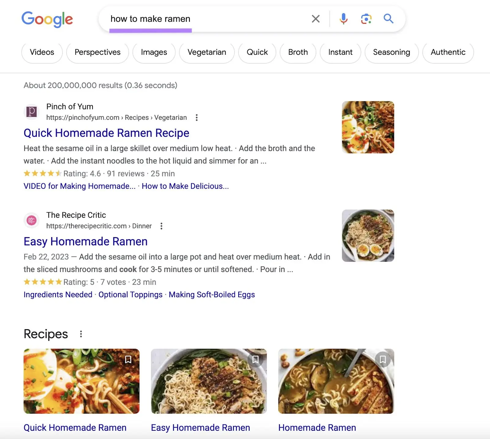 Google search results for 'how to make ramen'