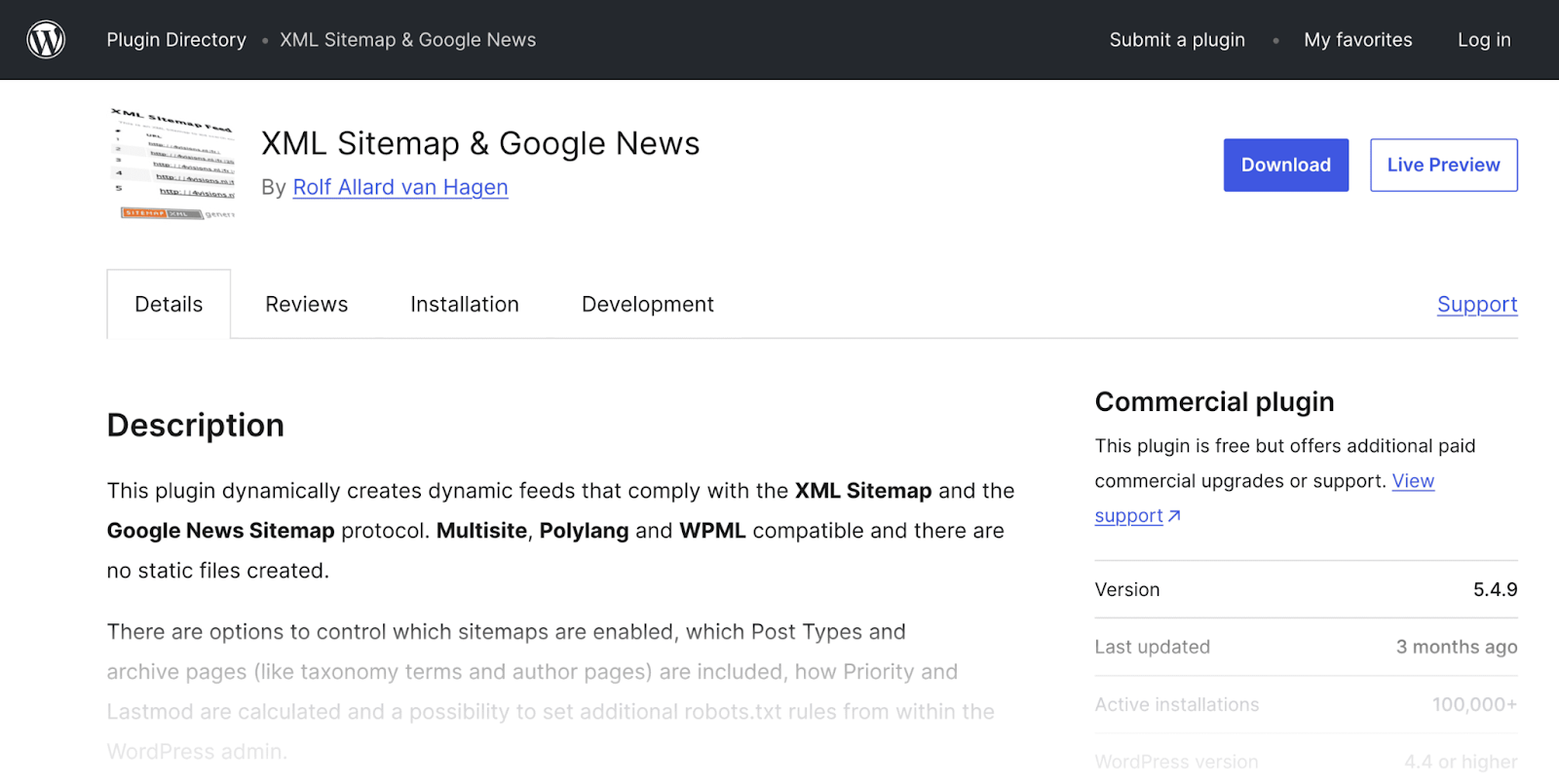 xml sitemap and google news plugin details