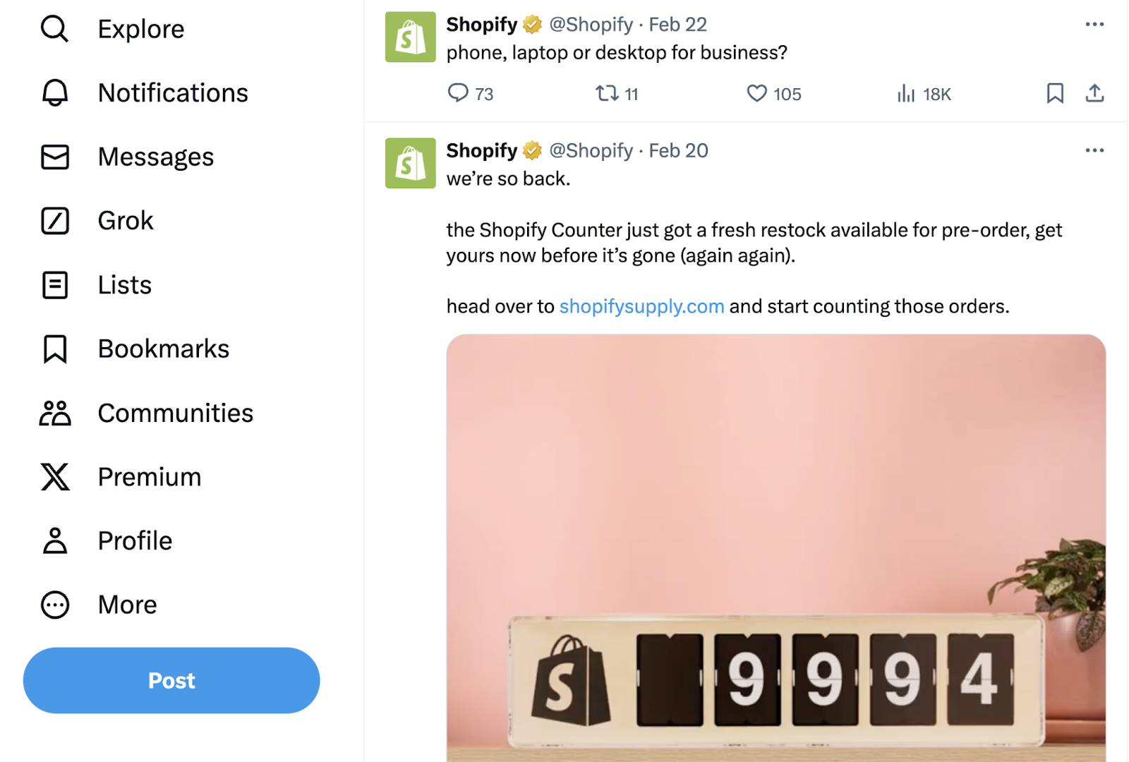 Shopify's post on X