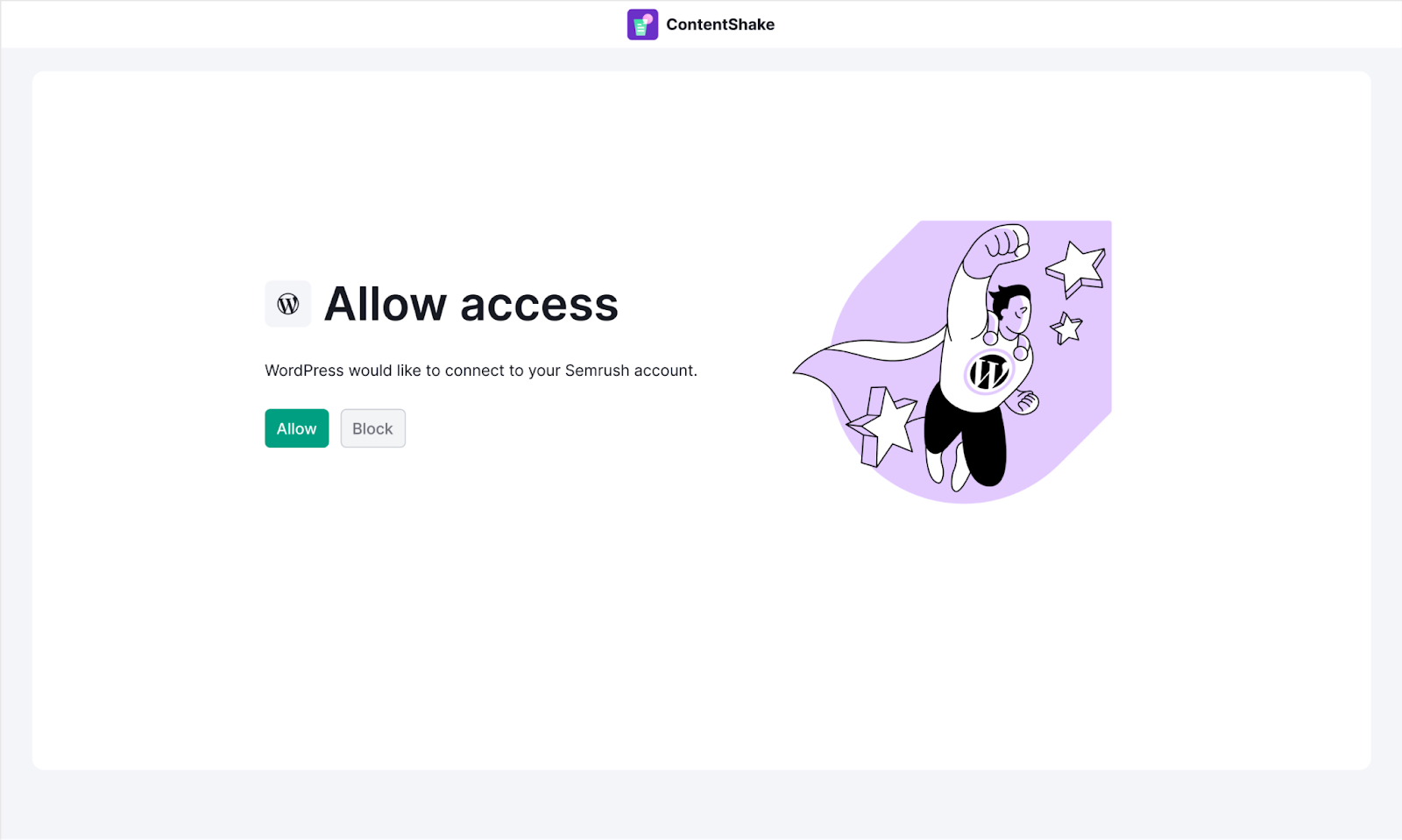 The Allow access window with the buttons Allow and Block. 