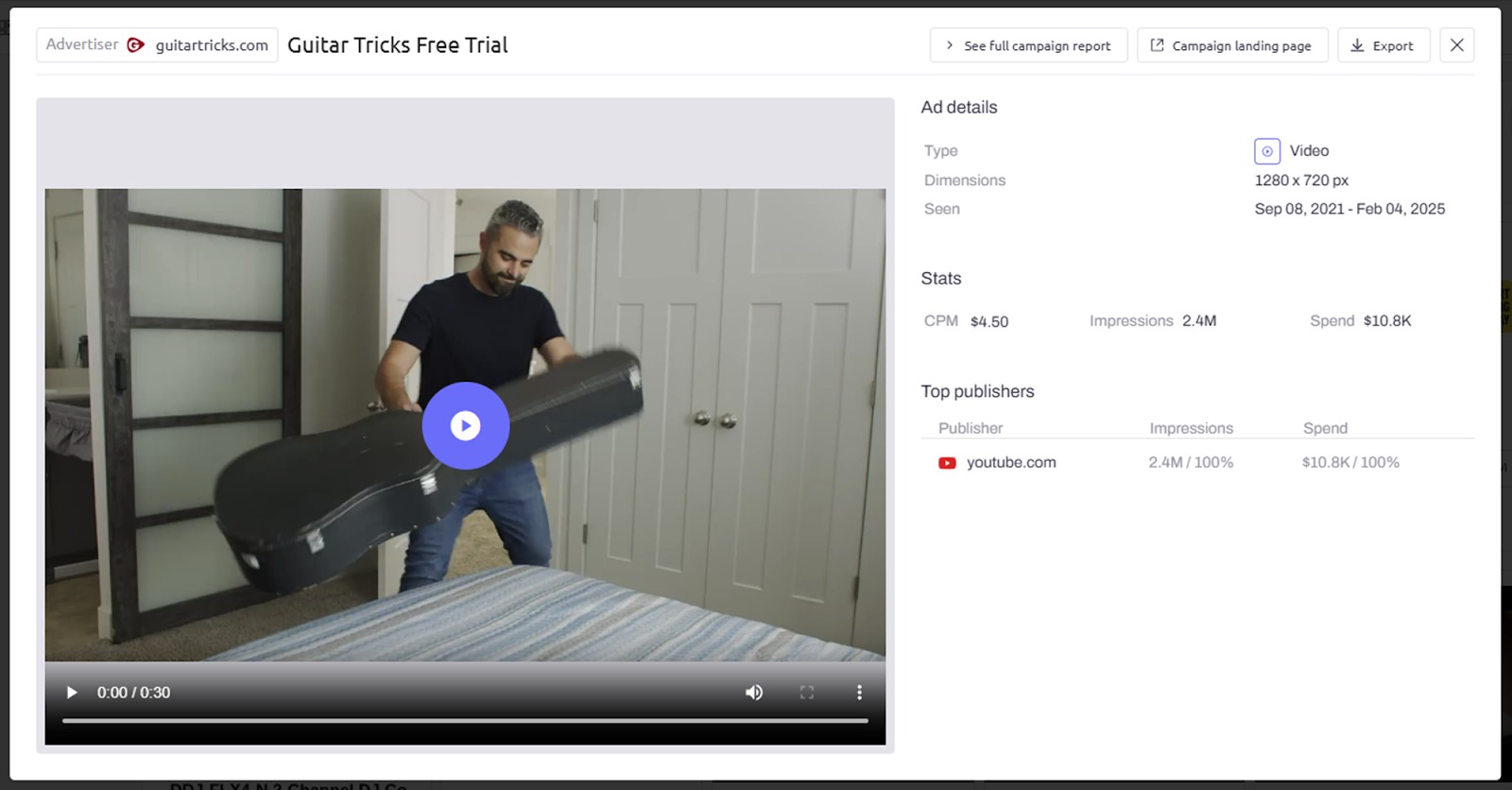 How to see more detail about a specific ad in AdClarity — Advertising Intelligence